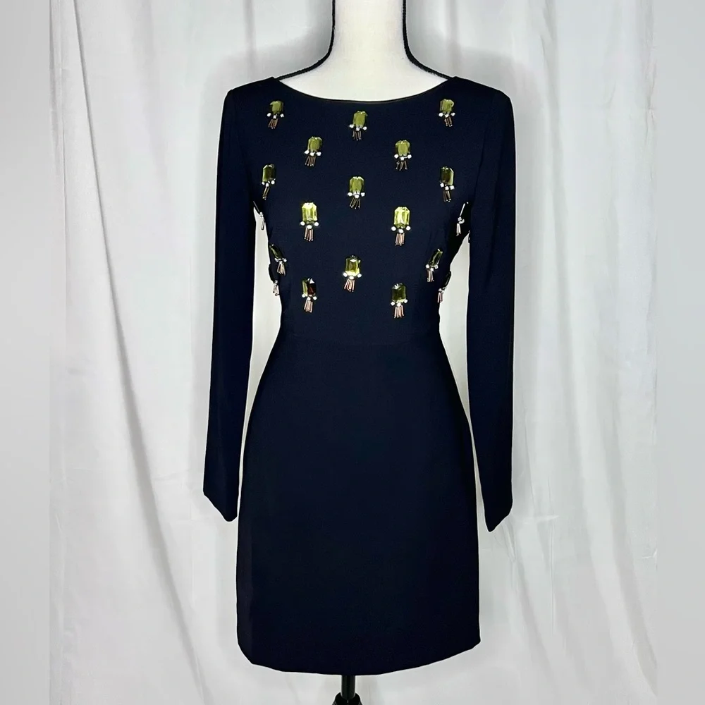 Hoss Intropia Black Long Sleeve Crystal Embellished Mini Dress - Picture 1 of 5